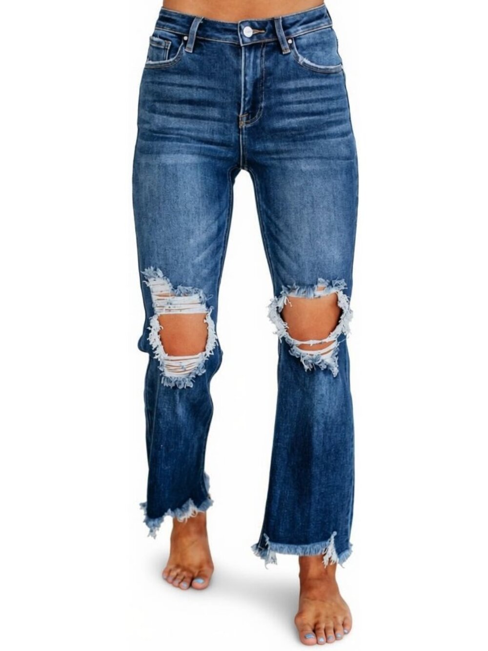 Dark Wash Straight Leg Denim Jeans, High-Rise, Stylish Casual Fit, Size [Insert